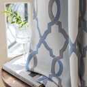 100% Blackout Curtains 54 Inches Long for Bedroom, Blue Grey on White Moroccan Geometric Patterned Window Curtain for Living Room, Farmhouse Thermal Insulated Drapes Grommet Top 2 Panels
