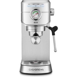 CASABREWS CM5418ECO Espresso Machine 20 Bar, PFAS-Free Espresso Maker with Steam Wand, Stainless Steel Coffee Machine with 34oz Removable Water Tank for Cappuccino, Small Latte Machine, Silver