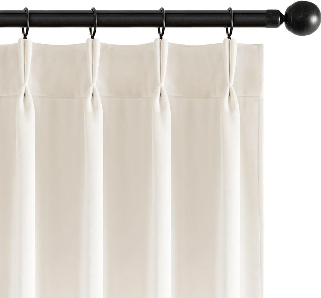 MIULEE Ivory Velvet Curtains 90 inches Long, Pinch Pleated Blackout Drapes with Hooks, Cream Thermal Insulated Pinch Pleat Panels for Bedroom Living Room, 2 Panels