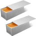 XUOHEAD 2 Pack Large Pullman Loaf Pan with Lid，Nonstick Bakeware Bread Pan，2.2lb，Bread Pans for Homemade Bread/ Toast/ Sourdough，Sandwich Bread Loaf Pan，Silver