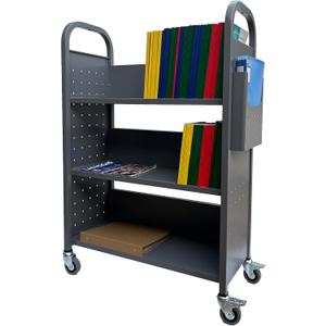Workington Rolling Book Truck Book Cart with 3 Flat Shelves, Library Book Cart with Swivel Lockable Casters 3001 Gray