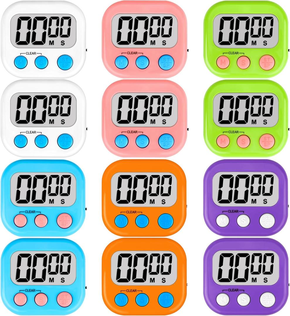 ZILLEEN Classroom Timers for Kids Classroom Magnetic Digital Kitchen Timers for Cooking Teachers Gym Game 12 pcs