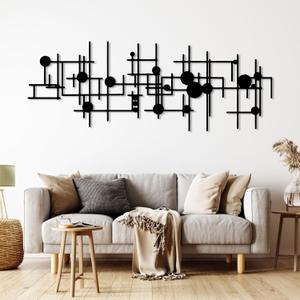 Abstract Metal Wall Art, Modern Metal Wall Art, Geometric Metal Wall Decor, Modern Minimalist Wall Art, Abstract Wall Art, Large Wall Art Hanging for Bathroom Living Room (Black)