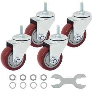 Finnhomy Swivel Caster Wheels 3 Inch Threaded Stem Casters Set of 4 Heavy Duty 3/8"-16 x 1 Anti-wear Polyurethane Industrial Castor Wheels for Cart/Furniture Load Bearing 2200 Lbs Smooth Casters Red