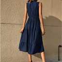 BROVAVE Womens 2025 Summer Sleeveless Shirt Dress Collar Striped V Neck Casual Midi Dresses (Blue, M)