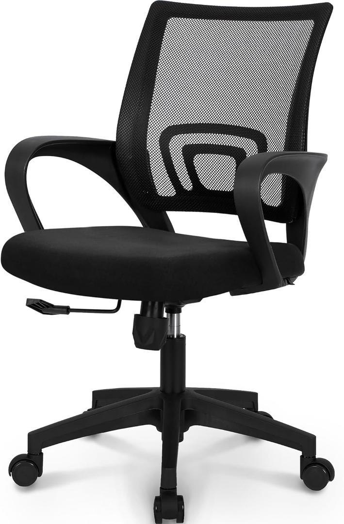 NEO CHAIR Office Desk Computer Chair Ergonomic Mesh Gaming Cushion Seat with Comfy Lumbar Mid Back Support Adjustable Height Swivel Rolling Wheels for Home Task (Mesh Black), 24in X 22.8in X 39.5in
