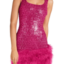 Wenrine Womens Sparkly Sequin Dress Bodycon Square Neck Fur Club Party Mini Dresses XL
