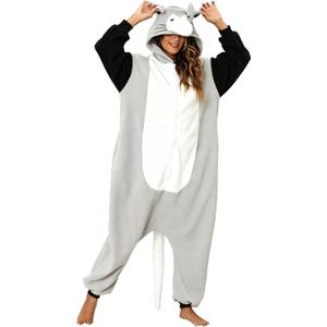 Cute Opossum Onesie Pajamas Adult Halloween Cosplay Christmas Novelty Nightwear Carnival Costume (Gray, M)