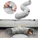 AUOON Cat Tunnel Bed for Indoor Cats - Large Cat Donut Tunnel with Hanging Ball Toy, Collapsible 2-in-1 Multifunctional Interactive Cat Toy for Kitten, Puppy, Rabbit, Ferret (Light Grey)