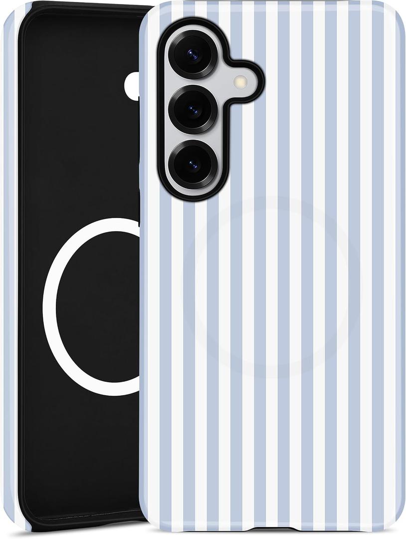 Compatible with MagSafe Striped Phone Case for Samsung Galaxy S25, Cute Aesthetic Striped Magnetic Soft TPU and Hard PC Protective Phone Cover for Women Girls