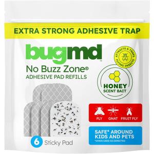 BugMD No Buzz Zone Refiller Pad (Refill of 6) - Extra-Strong Adhesive Traps, Indoor Insect Trap Refill, No Harsh Chemicals, Household Friendly, Fly Trap Refill, Flea Trap Refills, Bug Trapper