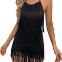 ODIZLI Sexy Backless Fringe Dress Jumpsuit - Womens Club Boho Tassel Tiered Halter Playsuit Festival Bodysuit Romper (Medium)
