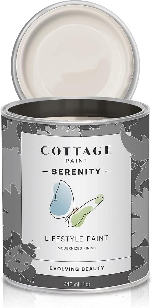 Serenity Silk All-in-One Mineral Chalk Paint for Furniture, Home Decor, Cabinets and DIY Crafts - Built-in Topcoat - (32oz, Cottage White) (32 Fl Oz (Pack of 1))