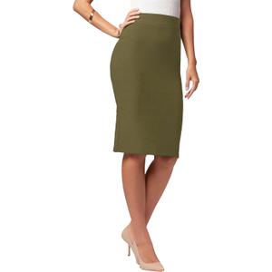 Conceited Skirts for Women - Stretch Pencil Skirt - Wear to Work - Pull On - Midi Length in Regular and Plus Size (3X-Large, Classic Olive Green)