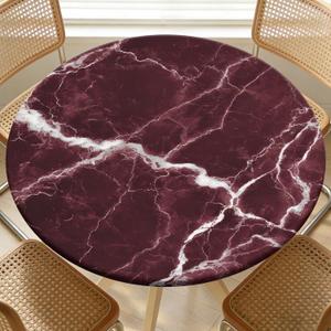 Round Fitted Table Cloth with Elastic Edge Design Table Cover Waterproof Stain-Resistant Wipeable Picnic Tablecloths Fits 38"-42" Round Tables for Camping, Dining, Indoor and Outdoor (Red Marble)