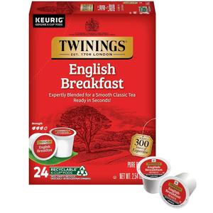 Twinings English Breakfast Black Tea K-Cup Pods for Keurig, 24 Count (Pack of 1), Smooth, Flavourful, Robust, Caffeinated, Enjoy Hot or Iced (EXP 03/02/29)