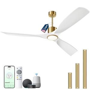 BOOSANT Ceiling Fans with Lights, Ceiling Fans with Lights and Remote Control, 52 inch Modern Smart White and Gold Ceiling Fan, Outdoor Ceiling Fans for Patios 3 Blade Bedroom Farmhouse（White）