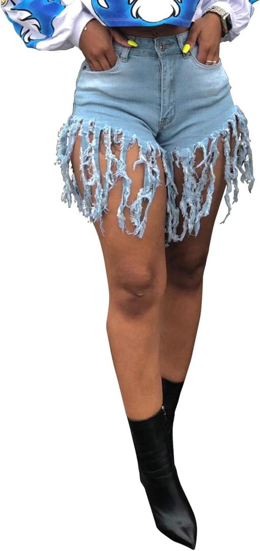 Jean Shorts for Women Frayed Raw Hem Ripped High Waisted Summer Denim Shorts (X-Large, Light Blue/Nf)