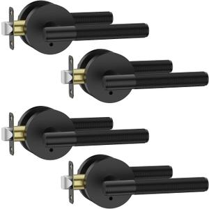 Asidrama 4 Pack Privacy Door Handles with Lock, Matte Black Door Handles Interior for Bedroom or Bathroom, Heavy Duty Black Door Levers, Reversible Keyless Turn Lock Interior Door Handle