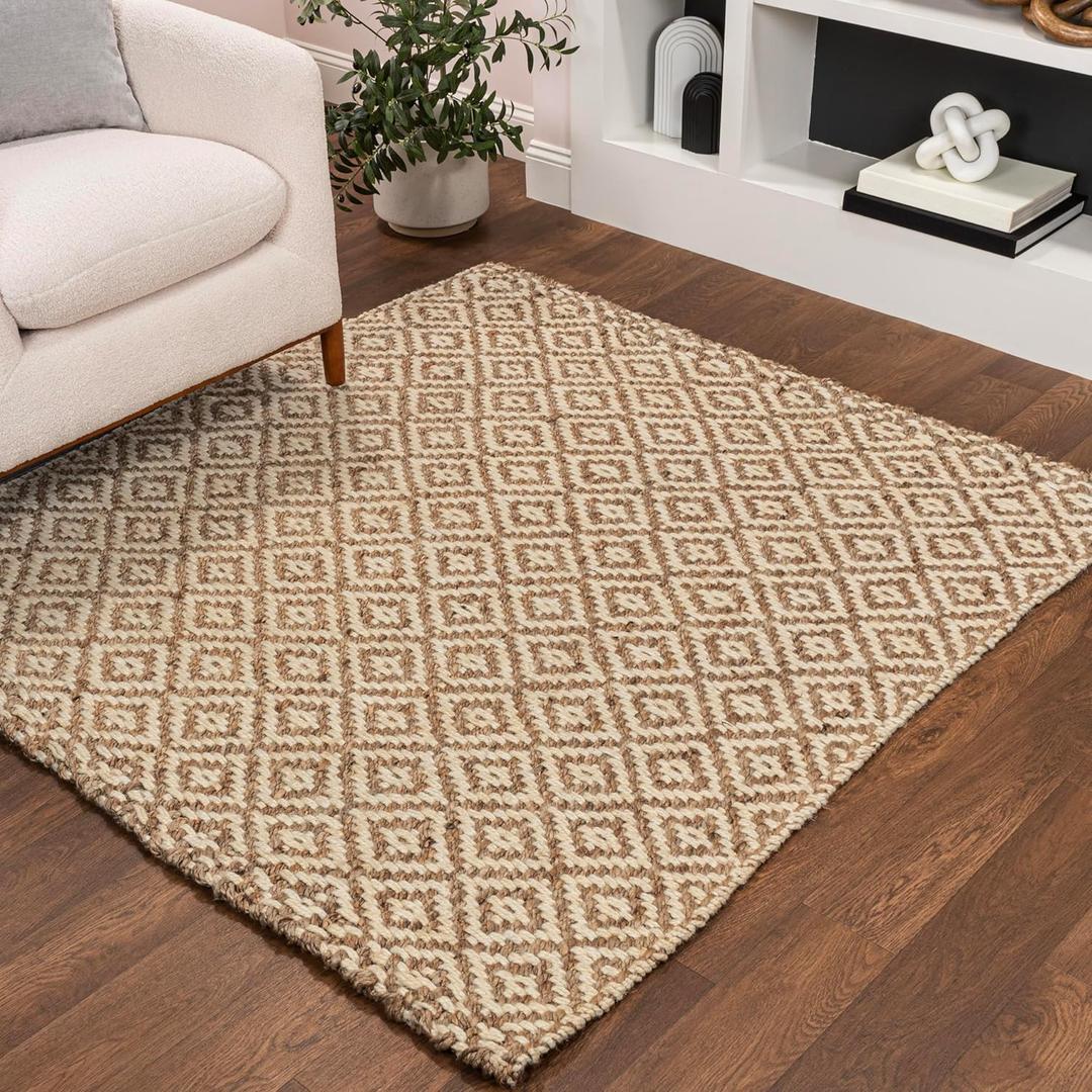 JONATHAN Y Hira Hand Woven Diamond Chunky Jute Natural 6x6 Square Indoor Area Rug, Bohemian, Transitional, Easy-Cleaning for Living Room, Bedroom, Kitchen, Pet Friendly, Non-Shedding (NFR100A-6SQ)