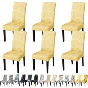 JQinHome Pattern Chair Covers for Dining Room Set of 6, High Stretch Removable Washable Parsons Chair Slipcover for Home Party Hotel Wedding Ceremony (Quicksand Beige,6PCS)