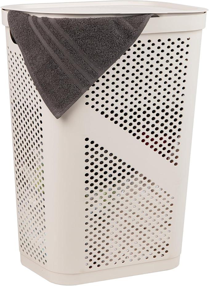 Mind Reader Slim Laundry Hamper, 60L Clothes Basket, Ventilated Plastic, Ivory