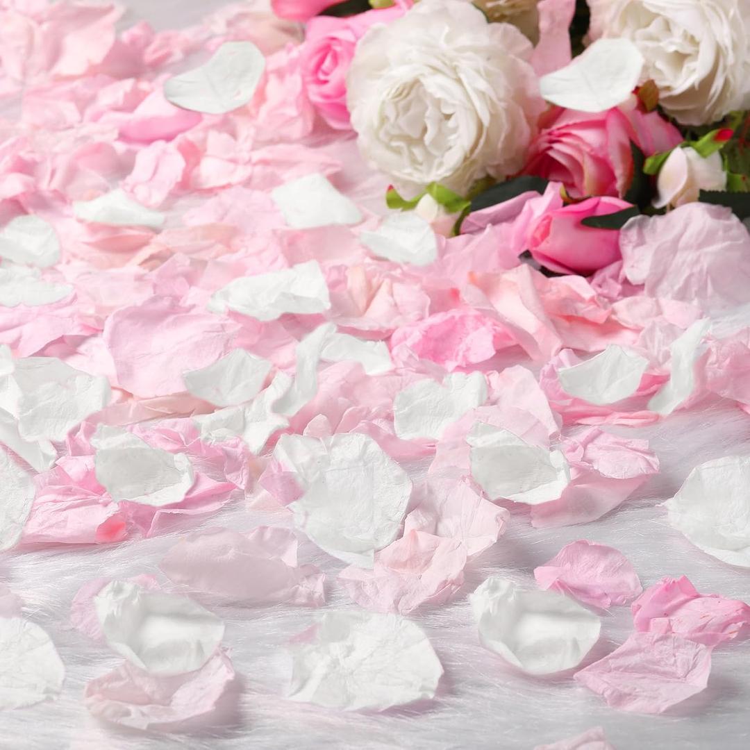 200 Pcs Real Dried Rose Petals for Wedding Flower to Throw, 100g Natural Preserved Rose Flower for Wedding Party Proposal Centerpieces(White, Pink)