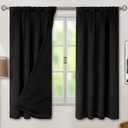 BGment Thermal Insulated 100% Blackout Curtains for Bedroom with Black Liner, Double Layer Full Room Darkening Noise Reducing Rod Pocket Curtain (52 x 63 Inch, Black, 2 Panels)