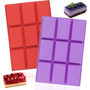 Silicone Mini Loaf Pan (2-Pack) 9 Cavities Non-Stick Baking Mold - Bread Cake Chocolate Mold, Suitable for Ice, Biscuits, Cakes, Jelly, Candy, Chocolate and So On.(Red and Purple)