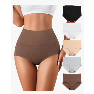 J-pone Womens Underwear Cotton High Waisted Strech Soft Full Coverage Briefs Ladies Postpartum Panties 5 Pack 3-4XL