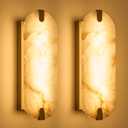 ZEROUNO Alabaster Wall Sconces, 14.2 inch Wall Sconce, Natural Marble Wall Sconces Wall Lighting Set of Two, Dimmable Light Fixtures for Bedroom Living Room Stairs Vanity Hallway Bedside