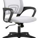BestOffice | Ergonomic Office Chair | Mid-Back Swivel Desk Chair | Breathable Backrest & Lumbar Support | Adjustable Height | Sponge Seat | Rolling Wheels | White | for Adults & Women