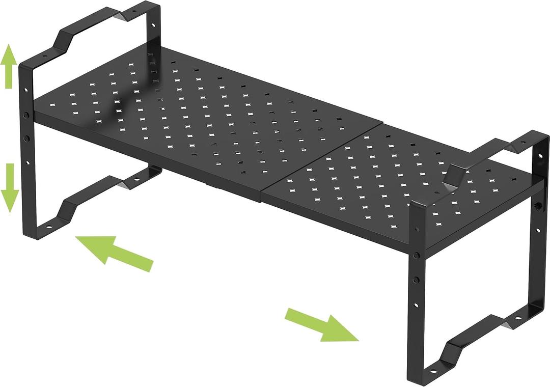 Jojocross Expandable Shelf Cabinet Organizer Adjustable Stackable Spice Rack at Kitchen and Bathroom More, Countertop Cupboard Organization Pantry Storage (1 Pack/Black, M)