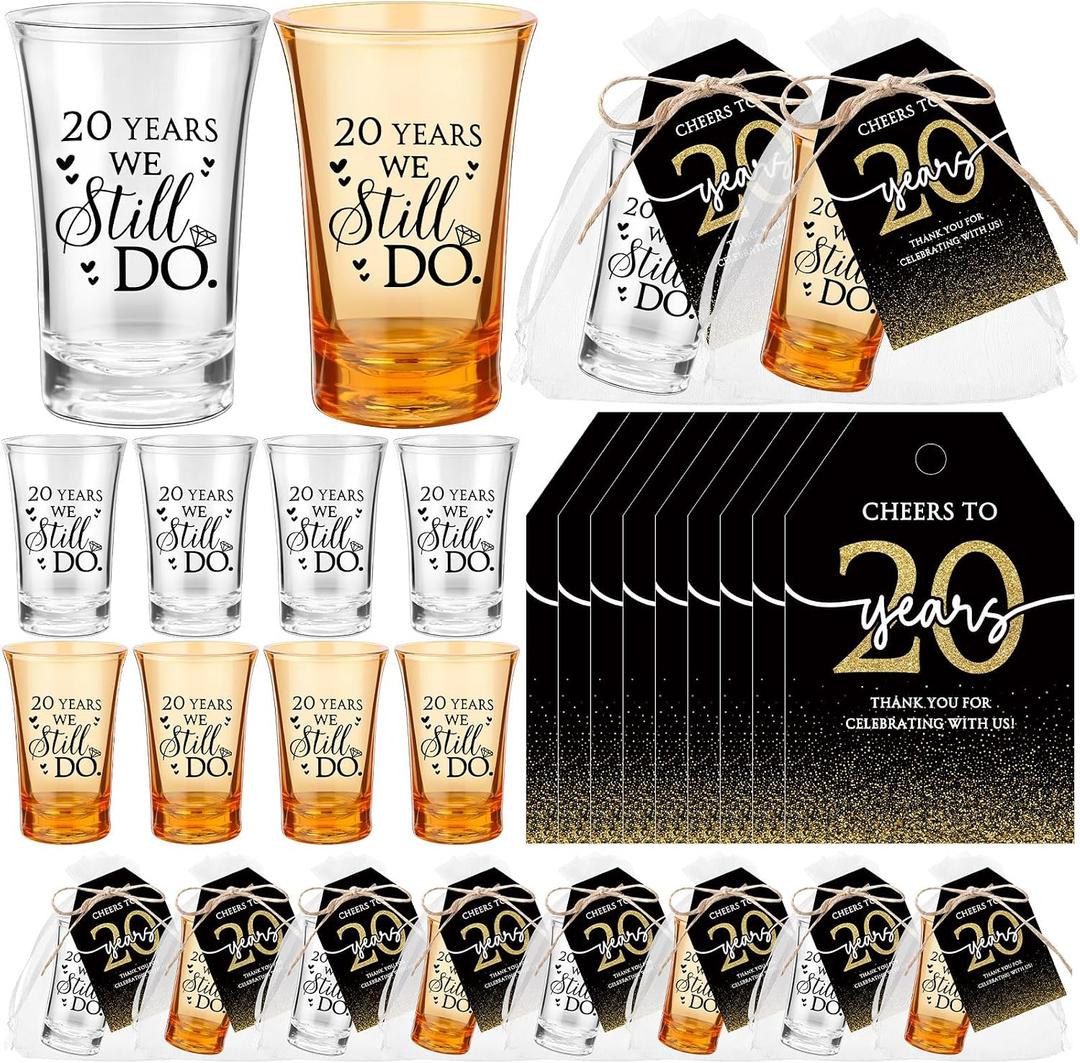 SiliFine 36 Sets 20th Wedding Anniversary Party Favors We Still Do 20 Years Wedding Shot Glasses Thank You Tags Anniversary Decorations Gifts for Guest Favors Celebration Return Gifts