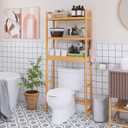 SMIBUY Bathroom Storage Shelf, Bamboo Over-The-Toilet Organizer Rack, Freestanding Toilet Space Saver with 3-Tier Adjustable Shelves (Natural), 10.2D x 24.8W x 67H in