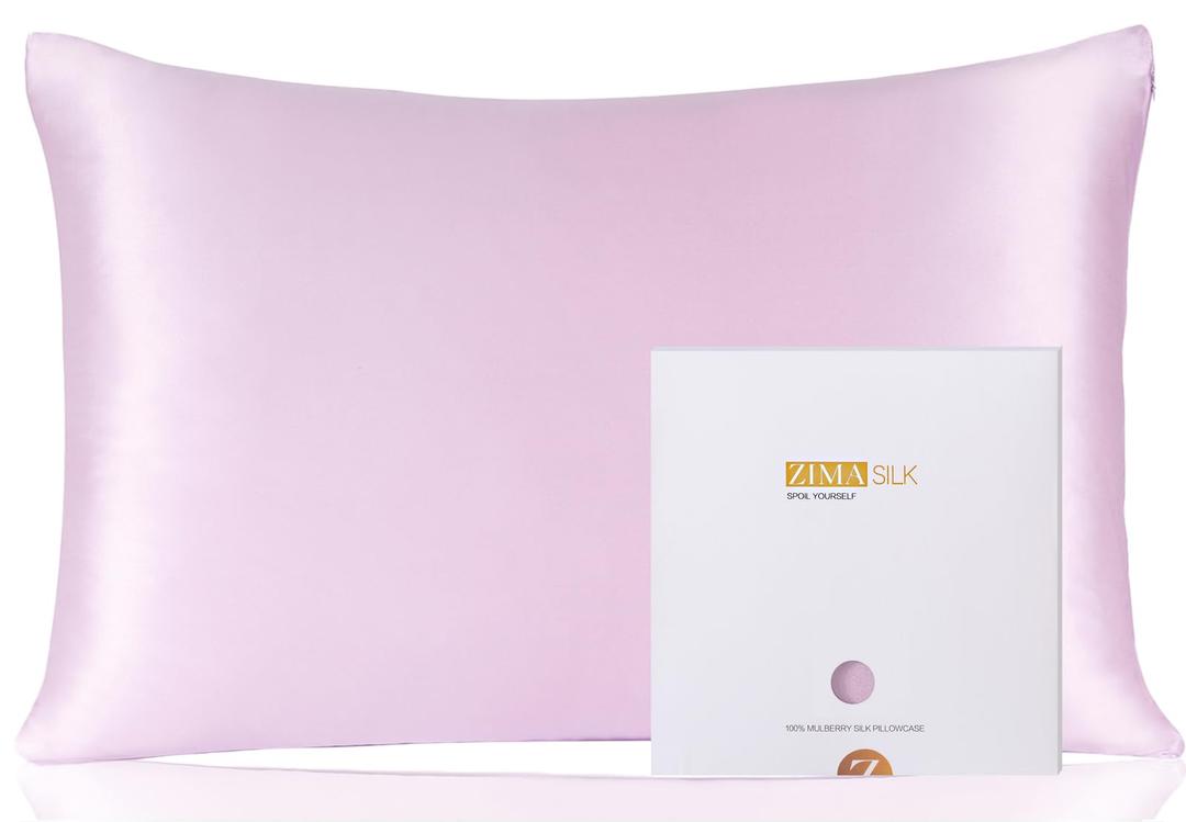ZIMASILK 100% Pure Mulberry Silk Pillowcase for Hair and Skin Health,Soft and Smooth,Both Sides Premium Grade 6A Silk,600 Thread Count,with Hidden Zipper,1pc(Standard 20''x26'',Light Purple)