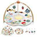 Baby Play Gym & Activity Mat, 5 Developmental Zones Tummy Time Mat with 4 Detachable Sensory Toys, Early Skills & Sensory Development Mat, Newborn Essentials Baby Shower Gift