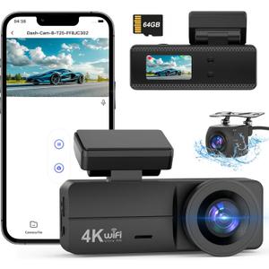 4K Dash Cam Front and Rear, WiFi Dash Cam with 64GB Card, 4K+1080P Dash Camera for Cars, WiFi Car Camera with App Control, 1.47" Screen DashCam with 24H Parking Monitor,G-Sensor 4K Dash Cam Front and Rear, WiFi Dash Cam with 64GB Card, 4K+1080P Dash Camera for Cars, WiFi Car Camera with App Control, 1.47" Screen DashCam with 24H Parking Monitor,G-Sensor