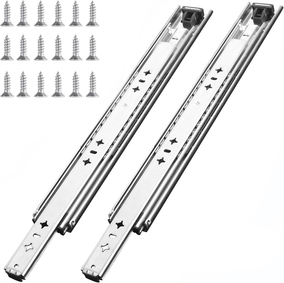 1 Pair 36 Inch 260 Lb Capacity Heavy Duty Drawer Slides with Screws,Side Mount Undermount Full Extension 3 Fold Ball Bearing Stainless Steel Hardware Drawer Rails