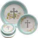 100 Count Paper Plates 50-9" Dinner Paper Plates, 50-7" Dessert for Baby Boy Bapstism First Communion Christening Religious Dinnerware (Aqua Blue - Baptism)