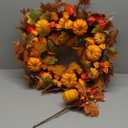 24 Inch Thanksgiving Fall Wreath, Autumn Wreaths for Front Door Halloween Wreath with Pumpkin Red Lantern Fruit Maple Leaves for Home Outside Indoor Wall Window Festival Fall Decorations