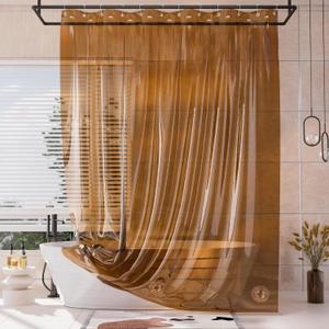 AmazerBath Extra Long Shower Curtain Liner, 100% EVA Clear Amber Heavy Duty 84 inch Shower Curtain and Liner 2-in-1, 72x84 Plastic Weighted Bathroom Shower Liner, 12 Grommets & 3 Heavyweight Stones (Rainbow Caramel Latte)
