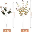 Beige Silk Fake Flowers 10 Stems&2 Eucalyptus,Bulk Faux Mums Mini Ball for Table Centerpieces,Artificial Dried Flowers for Vase Fillers Home Decorations,Faux Chrysanthemum Floral Arrangements Decor