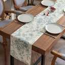 Jinchan Floral Linen Table Runner for Kitchen Farmhouse 13 x 108 Inch for Kitchen Island Cloth Dining Table Indoor Outdoor Decor 1 Panel Blue on Beige