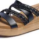Skechers Women's Summers Wedge Sandal (5, Black)