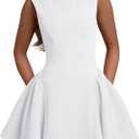 YMDUCH Women's Summer Sleeveless Crew Neck Backless A-line Mini Party Prom Dress, Size: XL