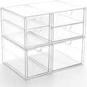 Prsildan Acrylic Drawer Makeup Organizer with 4 Drawers (Not for Baby Bottle), Set of 2 Office Desk Organizers Accessories, Clear Stackable Storage Drawers for Vanity, Craft (Largest Drawer 4" Tall)