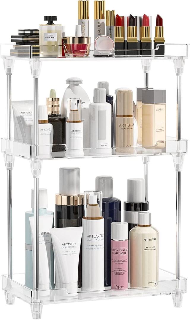 Multi-Functional Plastic Shelf, 3-Tier, Anti-Slip, Easy Assembly, 30cm x 30cm x 10cm, Ideal for Organizing Cosmetics, Perfumes, Soaps, Lotions, and More