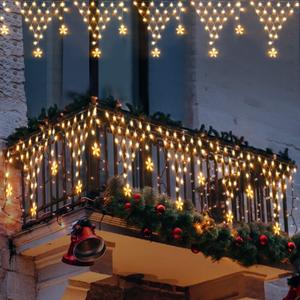 MUYUN Christmas Lights Outdoor Decorations 13.8ft 200 LED Christmas Lights with 12 Stars,Dimmable Curtain Fairy Light with 8 Modes for Wedding Party Holiday Christmas Decor(Multicolor)