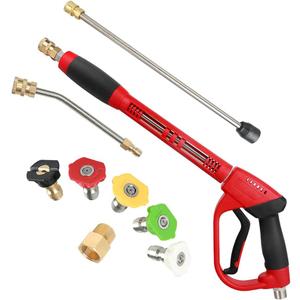 Upgraded Pressure Washer Gun with Extension Replacement Wand, M22 Fitting,7 Inch 30 Degree Curved Rod, 5 Nozzle Tips, 5000 PSI, 47 Inch (black and red)